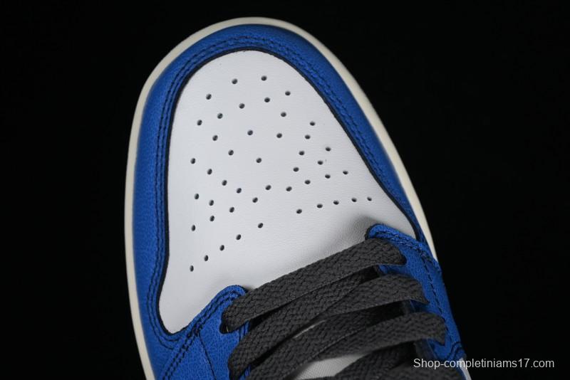 Nike Air Jordan 1 Low Flight Vintage Casual Sneakers with Distressed White-Blue Design - FV8439-104