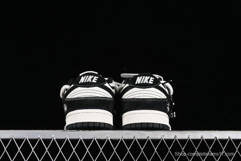 Stussy x Nike Dunk Low SB Sneakers in Beige Black Swoosh - SJ2068-252