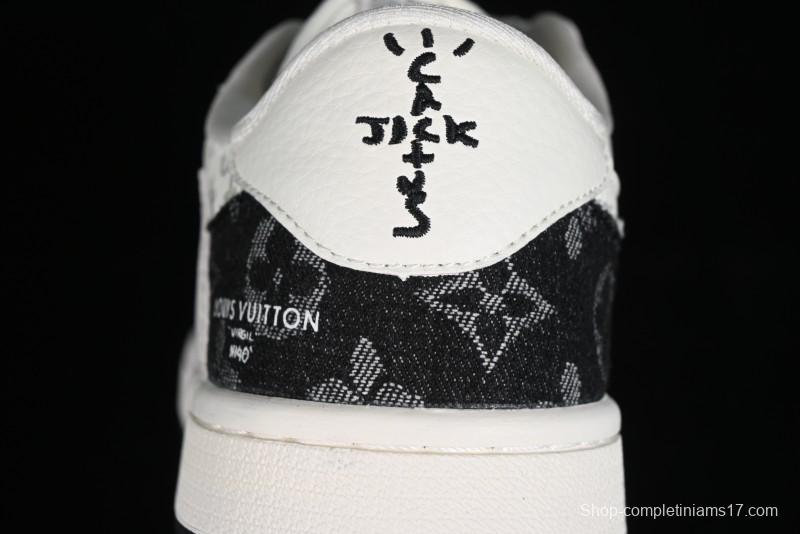 Nike Travis Scott x Fragment Design x Jordan Air Jordan 1 Low OG SP AJ1 LV Black Denim Print Low-Top Casual Sneakers - SJ2068-008