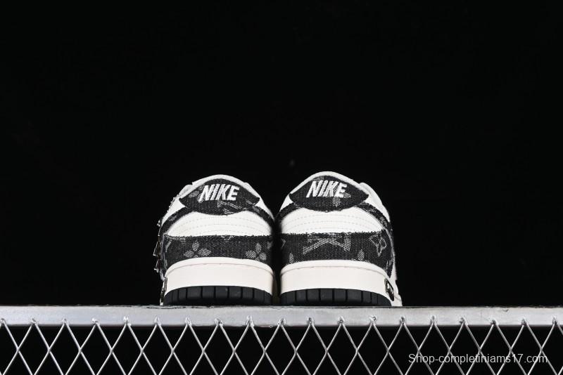Nike SB Dunk Low LV Collaboration - Black Denim Off-White Black Swoosh Anniversary Custom Low-Top Casual Skate Shoes - DJ2024-009