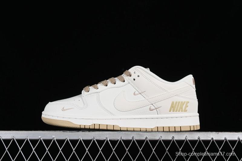 Nike SB Dunk Low Collaboration Three Swooshes Beige Gold Colorway Low-Top Casual Skateboarding Shoes - NK5639-326