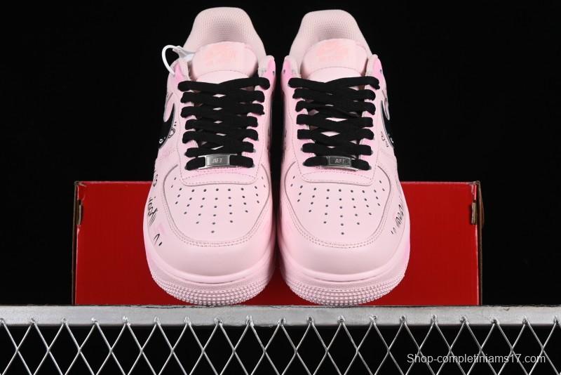 Nike Air Force 1 '07 Low Casual Sneakers with Anime-inspired Peach Pink Spray Design - CW2288-111