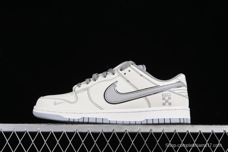 Nike SB Dunk Low OFF-WHITE Collaboration - Light Beige Grey Check Anniversary High-End Custom Low-Top Casual Sneakers - DJ2024-001