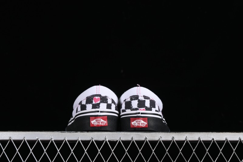 Vans Slip-On Classic Collaborative Hand-Painted Graffiti with Pink Accents and Crystal Outsole Checkerboard Slip-On - VN000CT5BPA