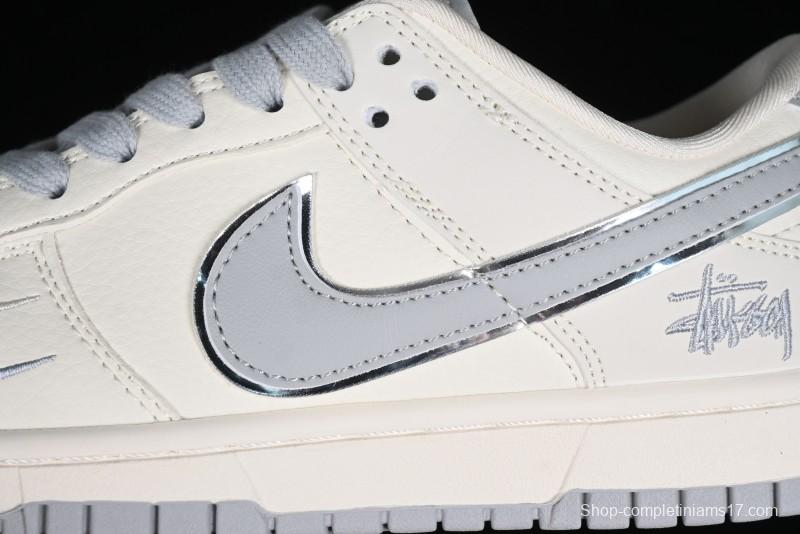 Stussy x Nike SB Dunk Low Retro Premium Sneakers in Off-White Light Grey Swoosh - DQ1098-377