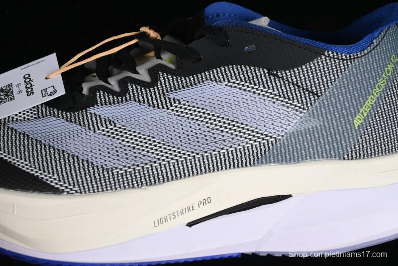 Adidas Adizero Boston 12 M Running Shoes Lightweight Breathable Low-Top with ENERGYROD Carbon Plate - IE8494