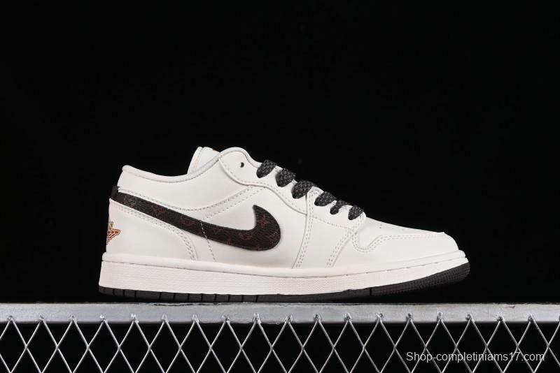 Nike Air Jordan 1 Low LV Collaboration Sneakers - Classic Monogram Swoosh in Off-White - WG8850-004