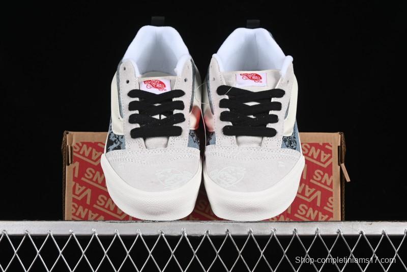 HIRONO Knu Skool Low-Top Casual Sneakers with Denim Graffiti Design - VN0009QCRBL