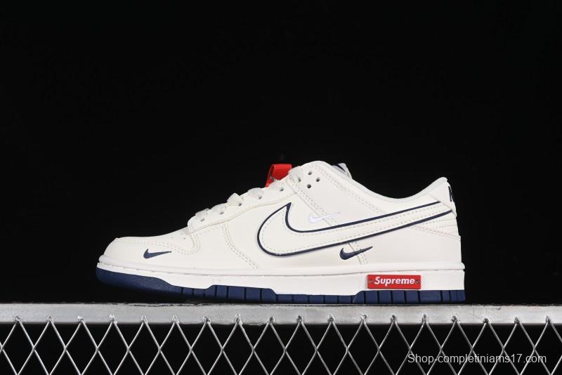 Nike SB Dunk Low Supreme Collaboration - Off White Navy Swoosh Anniversary Custom Low-Top Casual Skate Shoes - DJ2024-013