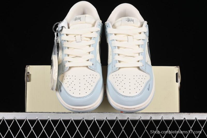 Nike SB Dunk Low Stussy Collaboration Anniversary Edition Light Blue Custom Low-Top Casual Skate Shoes - CF3688-012