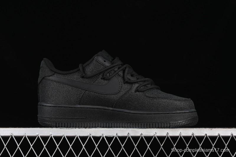 Nike Air Force 1 '07 Low Cleanfit High Street Retro Style All Black Star-Studded Diamond Accents Lace-Up Low-Top Casual Sneakers - ZH0316-030