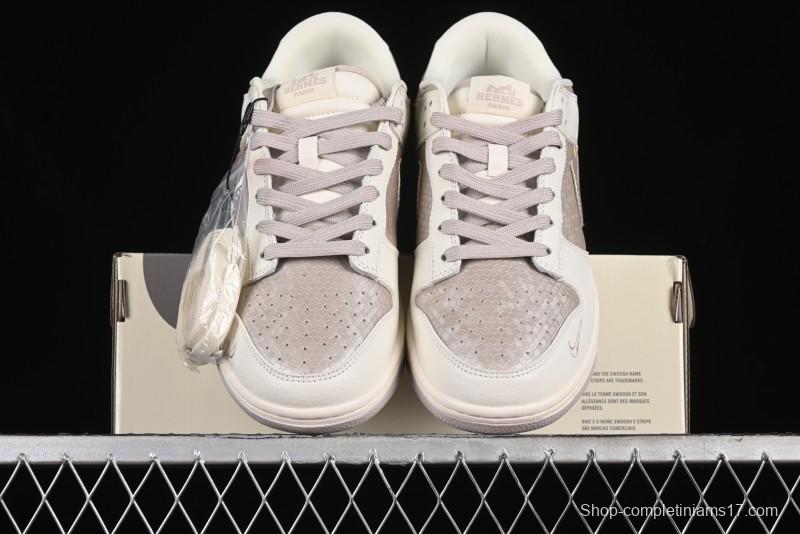 Nike SB Dunk Low Hermes Collaboration - Snake Print Brown Swoosh Low Top Casual Skate Shoes - XD6188-040