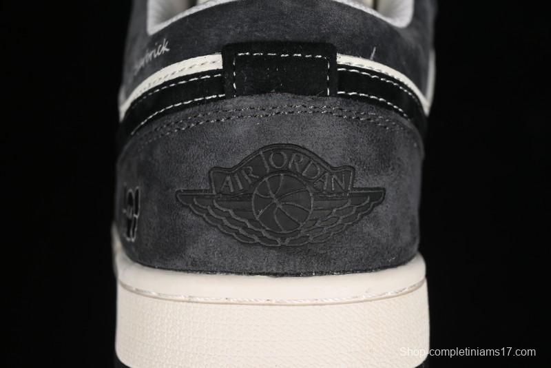 Nike Air Jordan 1 Low Retro Basketball Shoes - Black Velvet Pig Collaboration Custom Design - SJ9950-016