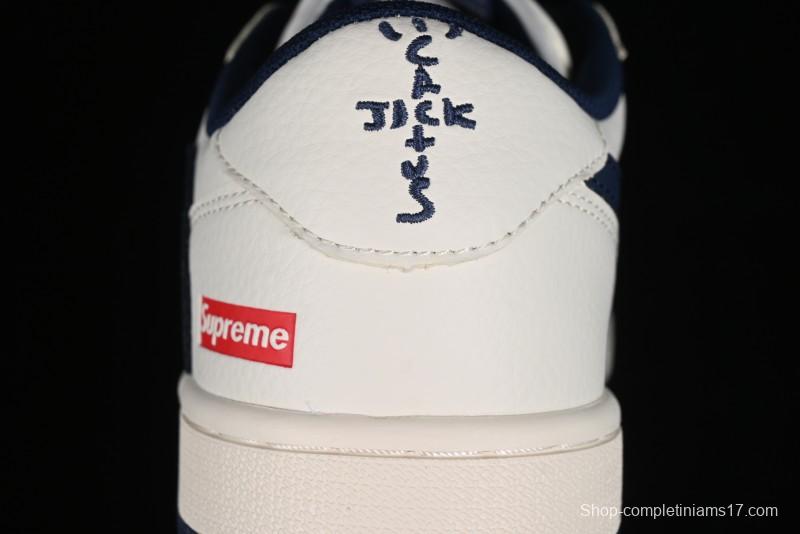Nike Travis Scott x Fragment Design x Air Jordan 1 Low OG SP AJ1 Supreme Collaboration - White Navy Blue Low Top Casual Sneakers - XZ116