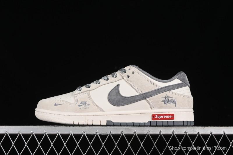 Nike SB Dunk Low x Supreme x Stussy Anniversary Customized Sneakers in Off-White Grey Check - SJ2068-272