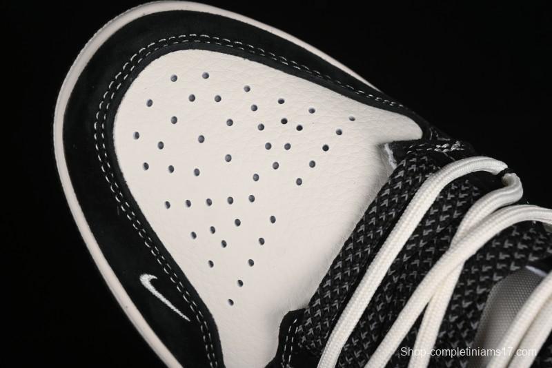 Nike Air Jordan 1 Low AJ1 x Violent Bear Collaboration - Black Beige Mark Line Custom Retro Basketball Shoes - SJ9950-013