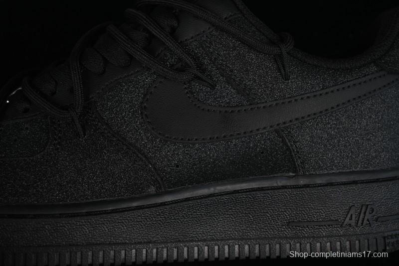 Nike Air Force 1 '07 Low Cleanfit High Street Retro Style All Black Star-Studded Diamond Accents Lace-Up Low-Top Casual Sneakers - ZH0316-030