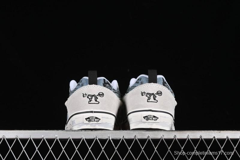 HIRONO Knu Skool Low-Top Casual Sneakers with Denim Graffiti Design - VN0009QCRBL