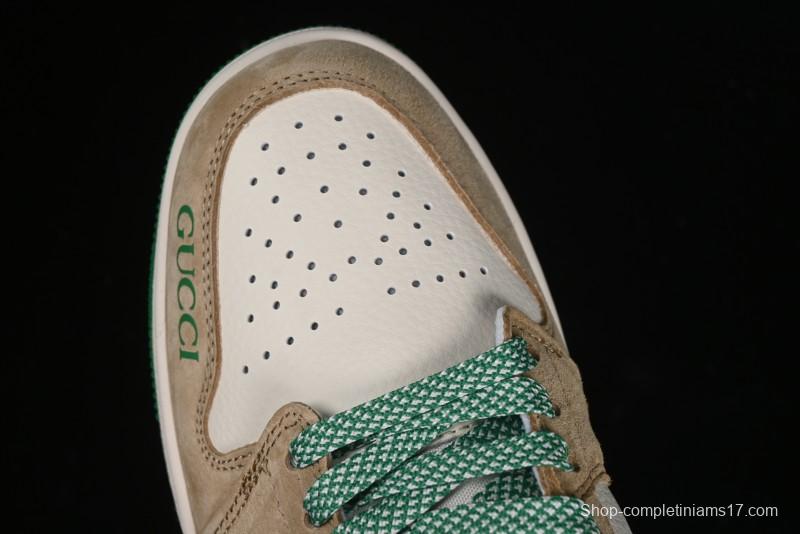 Nike Air Jordan 1 Low AJ1 Gucci Collaboration - Vintage Basketball Shoes in Sheepskin Green - WG8850-014