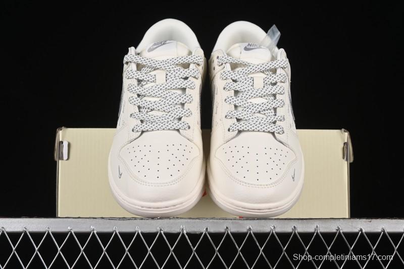 Nike SB Dunk Low Stussy Collaboration - White Grey Double Swoosh Anniversary High-End Custom Low-Top Casual Sneakers - XX2025-206