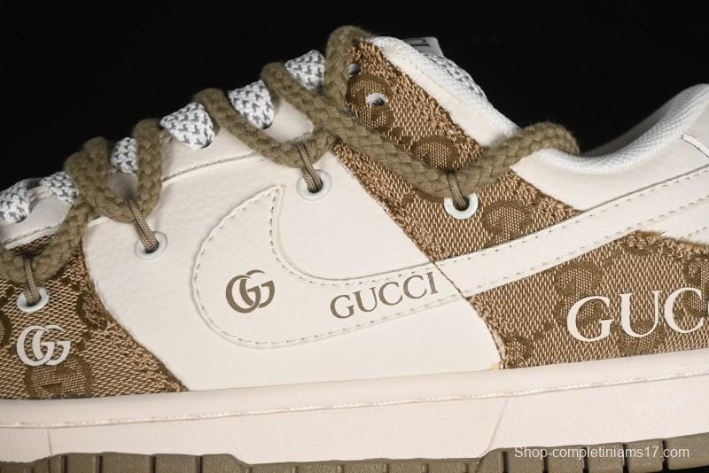 Nike SB Dunk Low Gucci Collaboration - Yellow Denim with Subtle Pattern and White Swoosh Anniversary High-End Custom Low-Top Casual Sneakers - SJ2068-273