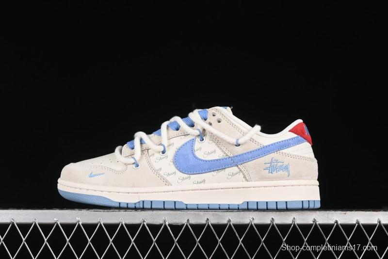 Nike SB Dunk Low Stussy Anniversary Edition Customized Low-Top Casual Skate Shoes with Blue Swoosh - SJ2068-279