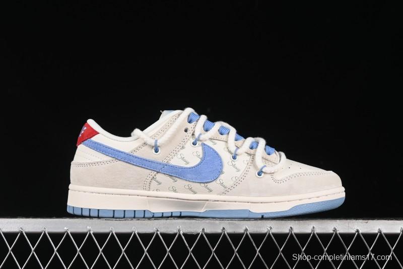 Nike SB Dunk Low Stussy Anniversary Edition Customized Low-Top Casual Skate Shoes with Blue Swoosh - SJ2068-279