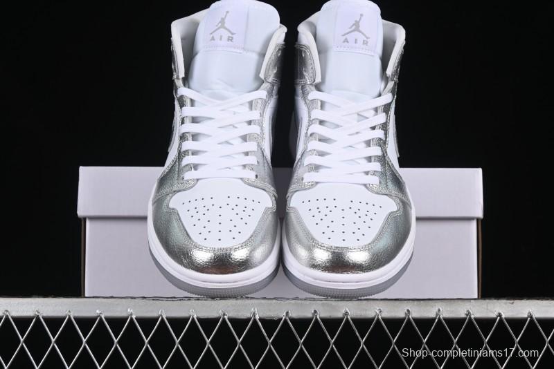 Nike Air Jordan 1 Mid Basketball Shoes Silver White - FN5031-100