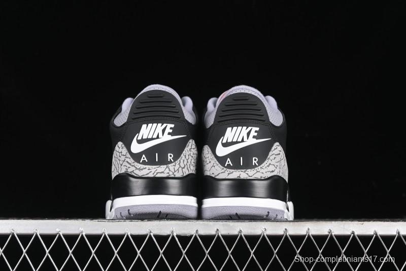 Nike Air Jordan 3 Retro Black Cement Sneakers with Visible Air Cushion - DN3707-010