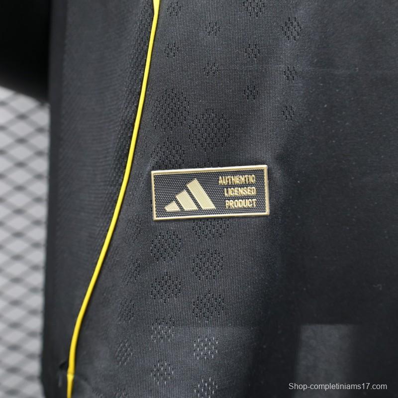 Player Version 25/26 Real Madrid Black with Gold Accents and Emirates Sponsor Jersey