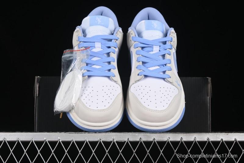 Nike SB Dunk Low Saint Laurent Series - White Grey Blue Swoosh Anniversary High-End Custom Low-Top Casual Sneakers - GF2409-168