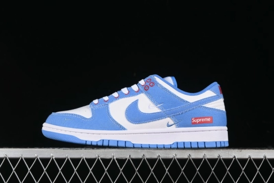 Nike SB Dunk Low Supreme Collaboration - Woven Blue Swoosh Anniversary Custom Low-Top Casual Skate Shoes - KK1888-015