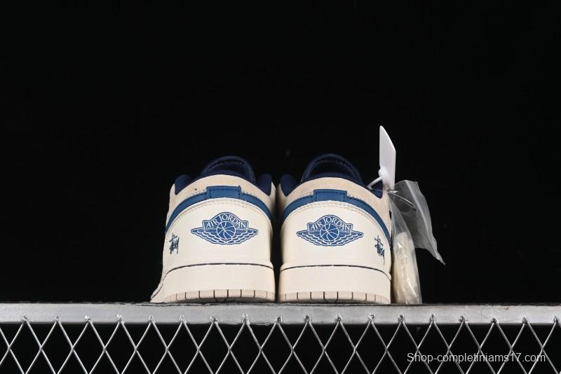 Nike Air Jordan 1 Low Stussy Collaboration - Light Beige Retro Basketball Shoes - SJ9950-027