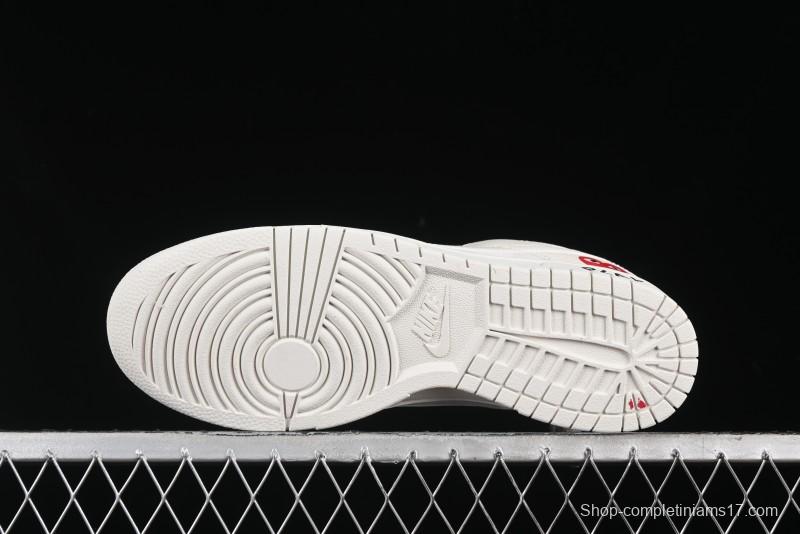 Nike SB Dunk Low Comme des Garçons Collaboration - Pigskin White Swoosh Anniversary Custom Low-Top Casual Skate Shoes - KK1333-004