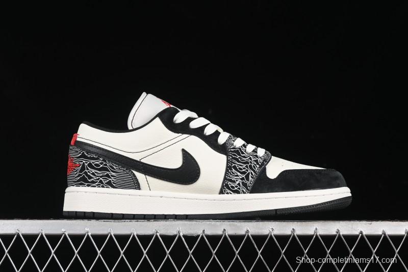 Nike Air Jordan 1 Low Supreme Collaboration - Black White Embossed Custom Retro Basketball Shoes DC2024-032