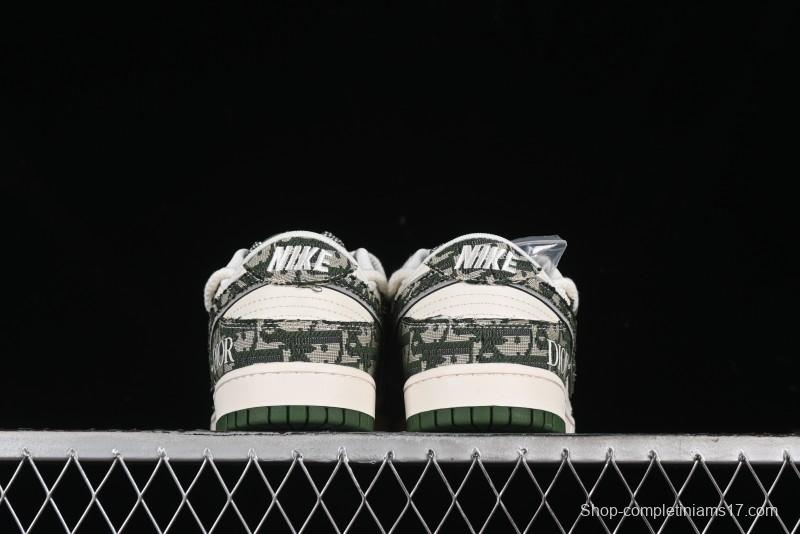 Nike SB Dunk Low Dior Collaboration - Strap Woven Green Check Anniversary High-End Custom Low-Top Casual Skate Shoes - SJ2068-309