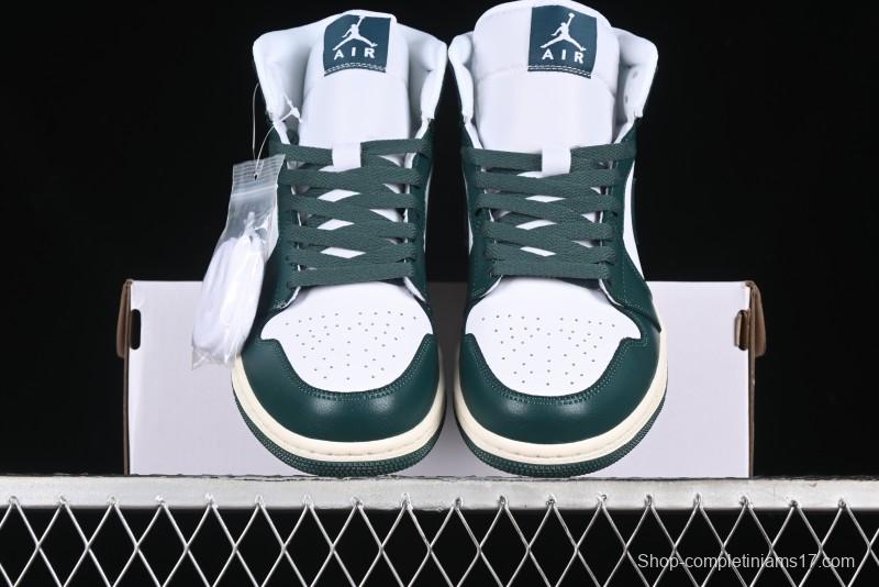 Nike Air Jordan 1 Mid Basketball Shoes in White/Oxidized Green - BQ6472-133