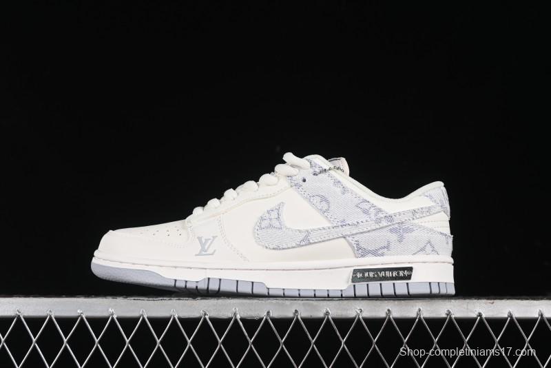 Nike SB Dunk Low LV Collaboration - Purple Denim with White and Purple Swoosh Anniversary High-End Custom Low-Top Casual Sneakers - DJ2024-010