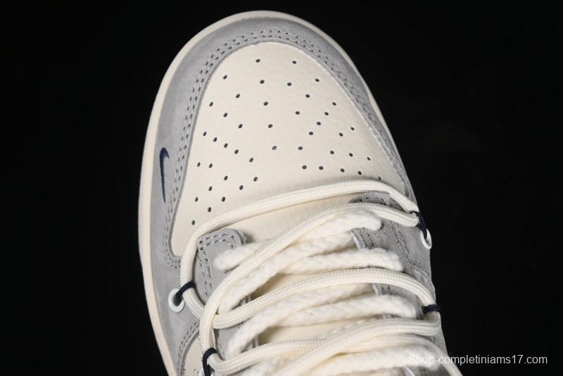 Nike SB Dunk Low Stussy Collaboration - Lace-Up Off White Navy Swoosh Anniversary High-End Custom Low-Top Casual Sneakers - SJ2068-308