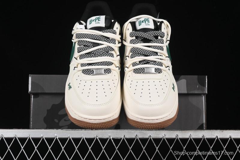 Nike Air Force 1 '07 Low Bape Collaboration - Beige Green Gum Pull Tab Casual Sneakers SJ1198-100