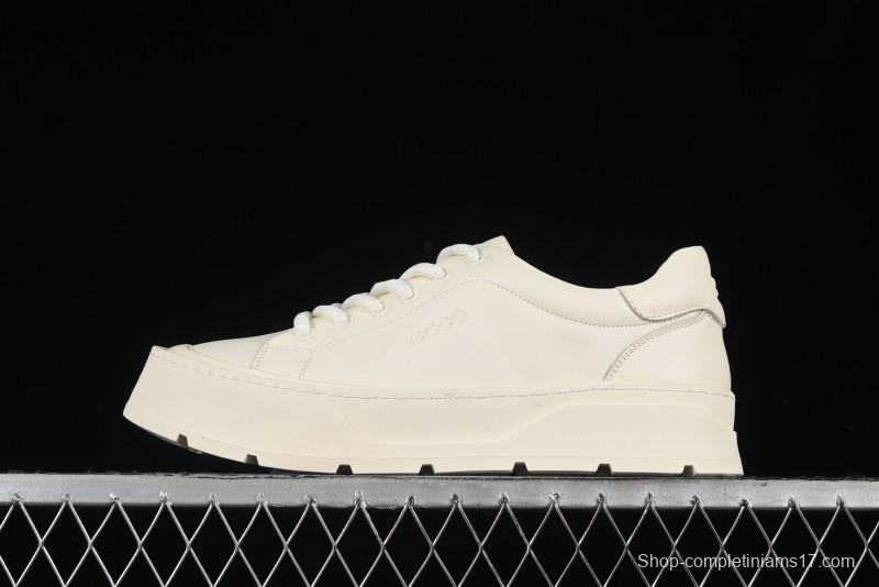 ECCO Street Light Series Autumn Platform Round Toe Versatile Casual White Sneakers 63311901002