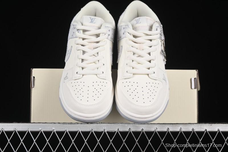 Nike SB Dunk Low LV Collaboration - Purple Denim with White and Purple Swoosh Anniversary High-End Custom Low-Top Casual Sneakers - DJ2024-010