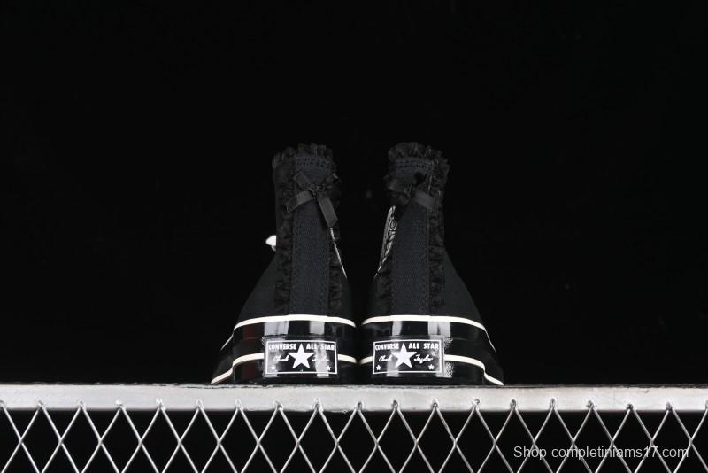 Converse Chuck 1970s High Top Canvas Shoes in Black Lace Punk Style - A10026C