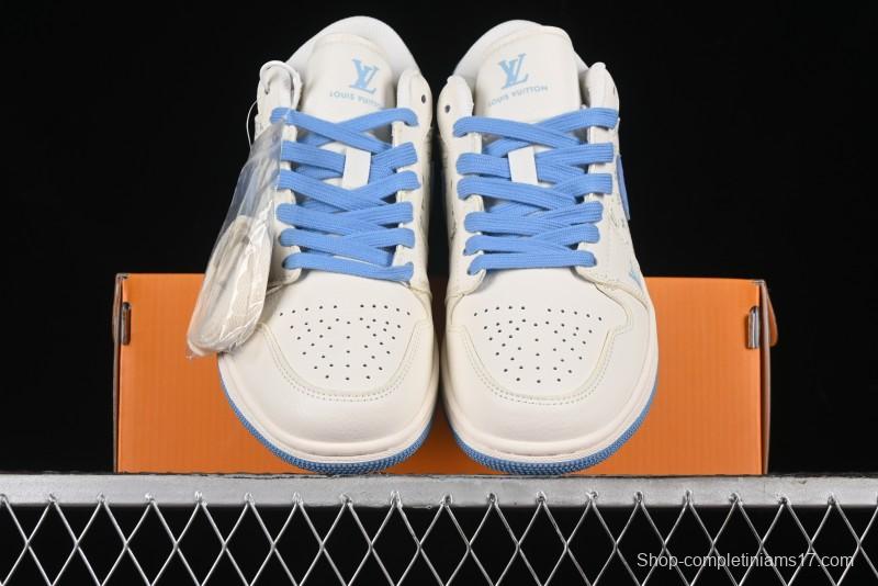 Nike Air Jordan 1 Low LV Collaboration - Light Blue Print Retro Basketball Shoes - WG8850-008