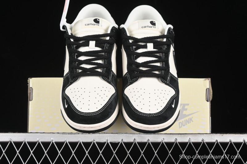 Nike SB Dunk Low Carhartt Collaboration - Off White Black Swoosh Anniversary Custom Low-Top Casual Skate Shoes - SJ1089-005