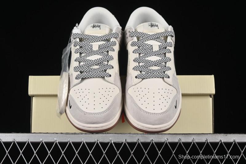 Nike SB Dunk Low Stussy Collaboration - Grey Black Checkerboard Gum Sole Anniversary Custom Low-Top Casual Skate Shoes - CF3688-031