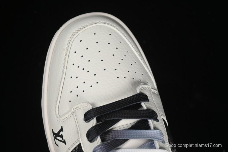 Nike SB Dunk Low LV Collaboration - Beige Black Printed Denim Anniversary High-End Custom Low-Top Casual Skate Shoes - XB3802-357