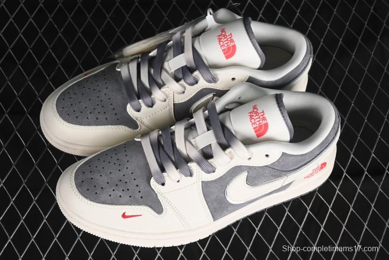 Nike Air Jordan 1 Low AJ1 The North Face Collaboration - Off White Grey Silver Trim Retro Basketball Shoes - SJ9950-039