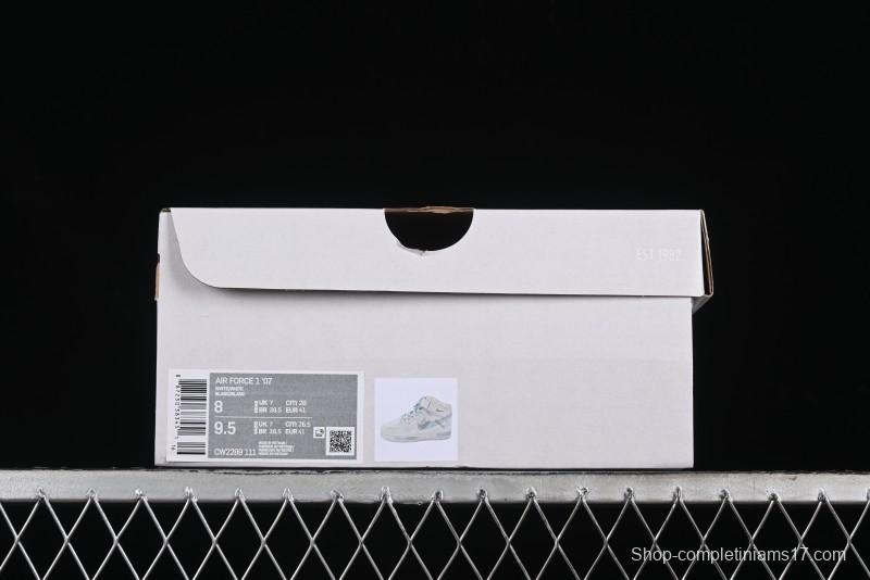 Nike Air Force 1 '07 Mid Light Blue Hand-Painted Cracked Three Stripes Shadow Mid-Top Casual Sneakers - CW2289-111