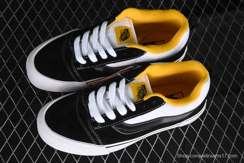 Vans Knu Skool Low-Top Retro Casual Vulcanized Slip-On Sneakers in Black White Yellow - VN000D6C6RJ